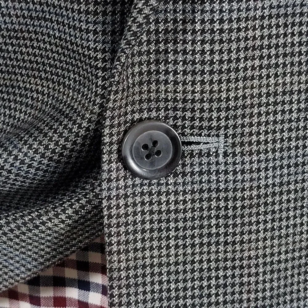 Croft‎ Barrow Men's Sport Coat Blazer Two Button Gray Houndstooth Poly Blend 44R